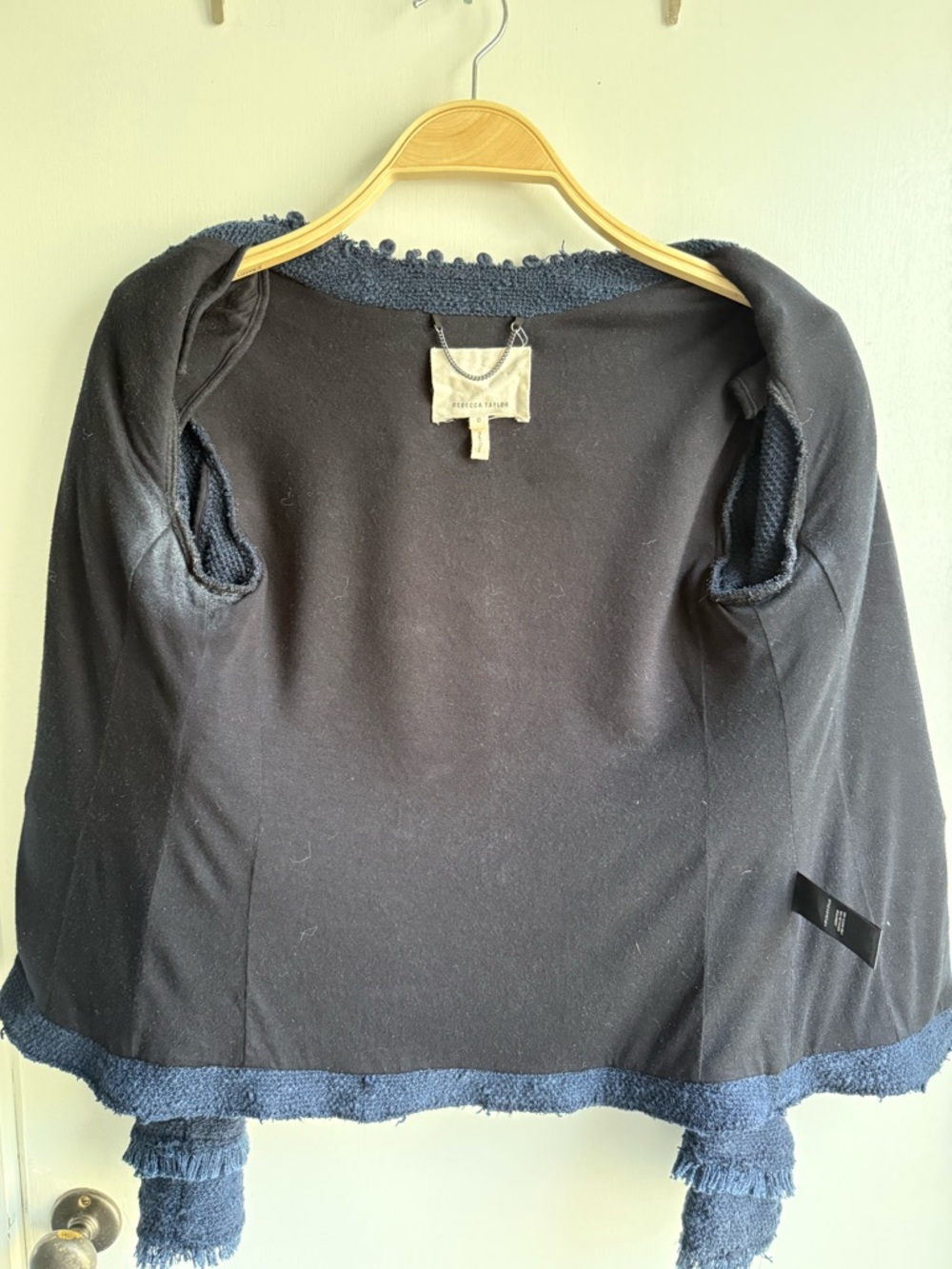 Rebecca Taylor Navy Jacket Size 0 Boucle with Fringe Trim - Picture 7 of 11